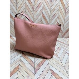 GUESS Pink Pebbled Faux Leather Purse Shoulder Bag Gold Tone Logo Handbag Barbie